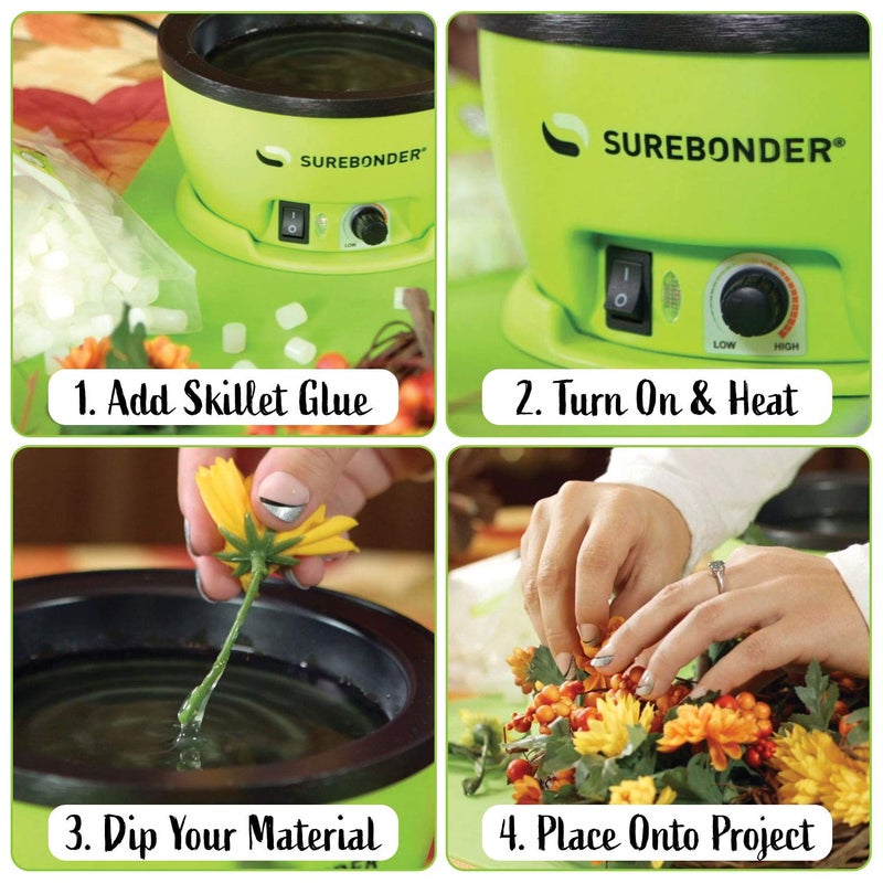Surebonder 803 Electric Hot Glue Skillet, Adjustable Temperature 225-400Â°F, 5.25-Inch Diameter, 1-Inch Depth, Dip Crafts Directly Into Pot of Hot Glue, Green and Black - Image 2